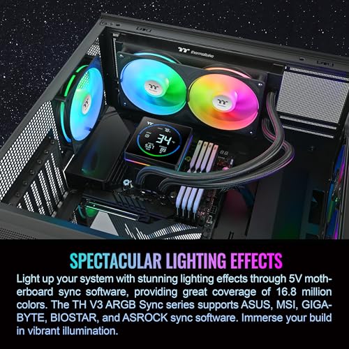 Image of Thermaltake TH240-S V3 ARGB CPU Liquid Cooler; Intel /AMD; 1x240mm 500~2500rpm Single Frame ARGB Fan; 3.95 inch Segment Code LCD; Rotatable Pump Head; TT Segment LCD Software; Black; CL-W469-PL12SW-A