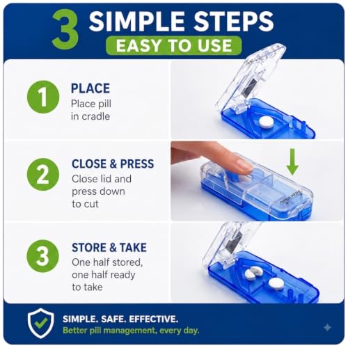 Image of Ezy Dose Pill Cutter & Splitter, Built-in Pill Dispenser, Color May Vary