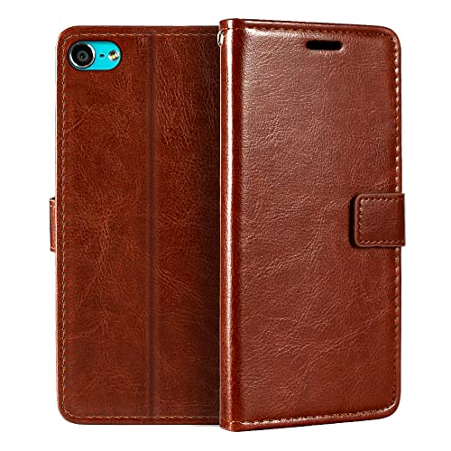 PU Leather Phone Wallet Case Compatible with iPod Touch 5, Magnetic Flip Cover with Card Slots, Full Protection and Stand Function (Brown)