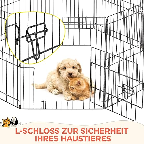 Yaheetech 8-TLG Welpenlaufstall 61cm hoch, Freilaufgehege mit Tür, hundegitter für Innen- & Außenbereich, Tierlaufstall für Hund Katze Welpe Kaninchen, flexibel und faltbar, Einfache Montage
