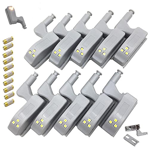 Image of Hayden 10pcs. Universal Hinge LED Light with Battery for Cupboard Modern Kitchen Wardrobe Cabinet almirah Closet Automatic undercabinet Mini Hinge Lights Lamp (Cool White LED)