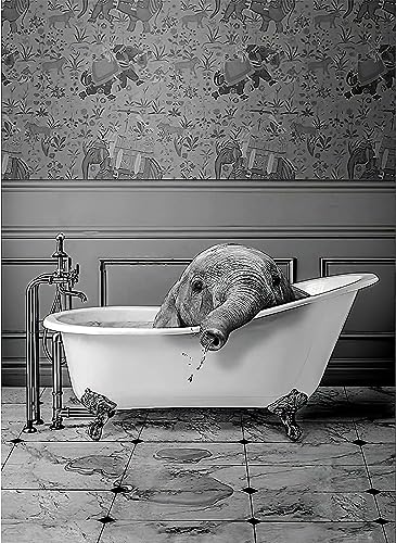 Imagen de animales en la bañera, negro blanco y negro, imágenes de baño de animales, divertidos murales Impresiones de lienzo Póster, arte, arte de pared,sin marco (animal -2, 30x40)