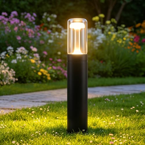 Glitzerlife LED Wegeleuchte Außen Wegelampe - Pollerleuchte Glas IP65 Wetterfest 40cm Gartenleuchte Schwarz 10W Warmweiß Wegbeleuchtung Außenleuchte für Garten Rasen Hof Weg Terrasse Balkon Deko