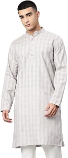 Majestic Man Men's Pure Cotton Textured Check Mandarin Collar Long Kurta Price In India