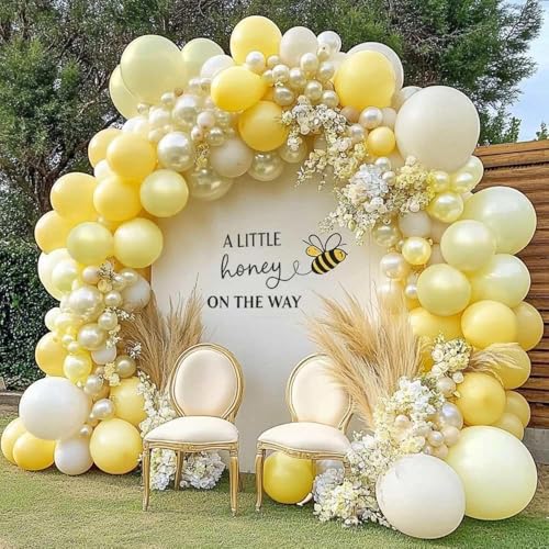 Yellow Balloon Arch Kit Double Stuffed, Pastel Light Yellow Pearl White Sand Balloon Garland For Bee Baby Shower Bridal Wedding Birthday Lemon Valentine Party