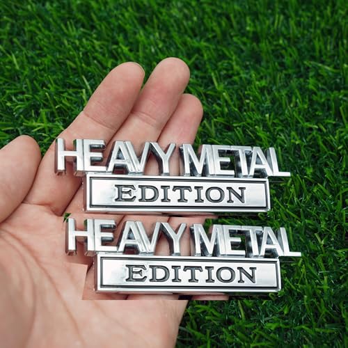 Image of Pair Set Heavy Metal Edition Emblem 3D Fender Badge Decal Sticker Nameplate for Universal Vehicle, Car, Truck, SUV Motorcycle Accessories (Silver Black)