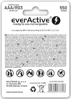 everActive Batteria AAA 550 mAh 4 pezzi, NI-MH, Mini R03, ricaricabile, precaricata, Infinity Line 1,2 V, 1 blister, verde, EVHRL03-550