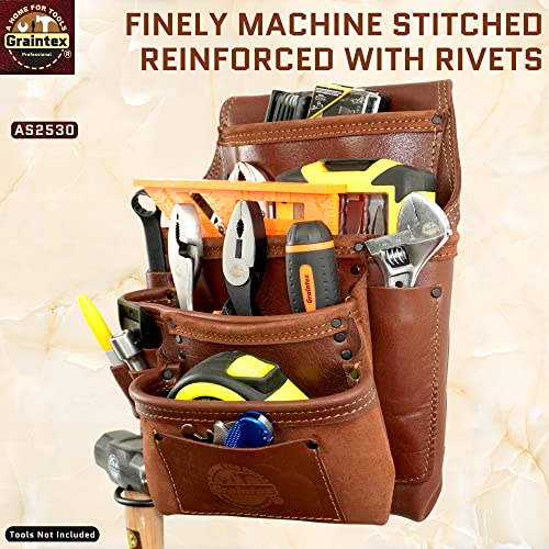 Graintex As2530 Ambassador Series 10 Pocket Right-Handed Framers Tool Pouch Top Grain Leather For Framers, Constructors, Electricians, Plumbers, Handyman #TOP6