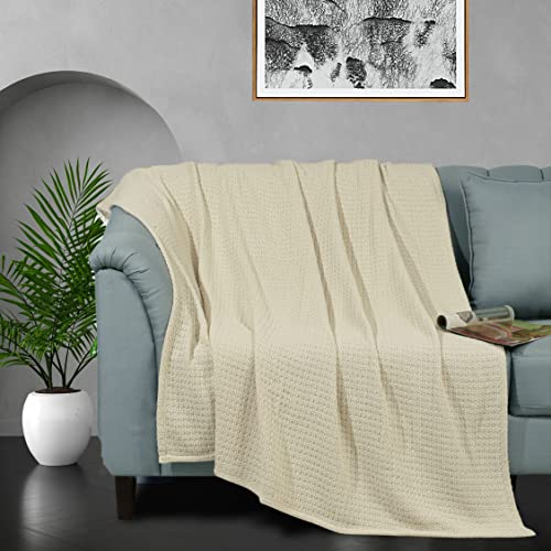 Hillfair 100% Cotton Throw Blankets- 50 X 60 Inch- Skin Friendly, Soft, Lightweight And Breathable Throw Blanket Luxury Cotton Throws For Bed, Couch And Sofa, All Season Cotton Throw Blankets- Ivory #TOP3