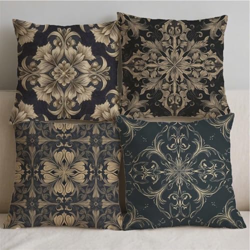 Housse coussin 45x45cm aspect lin avec impression double face géométrique - 3