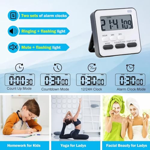 Image of YELONA Digital Magnetic Timer for Kids, Kitchen, Cooking, Egg, Teacher, Exercise, Productivity- Black, Pack of 2
