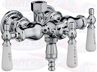 iDofas Chrome Clawfoot Tub Diverter Faucet with 3 Porcelain Lever Handles