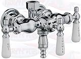Chrome Clawfoot Tub Diverter Faucet with 3 Porcelain Lever Handles