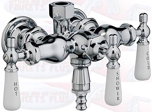Chrome Clawfoot Tub Diverter Faucet With 3 Porcelain Lever Handles #TOP19