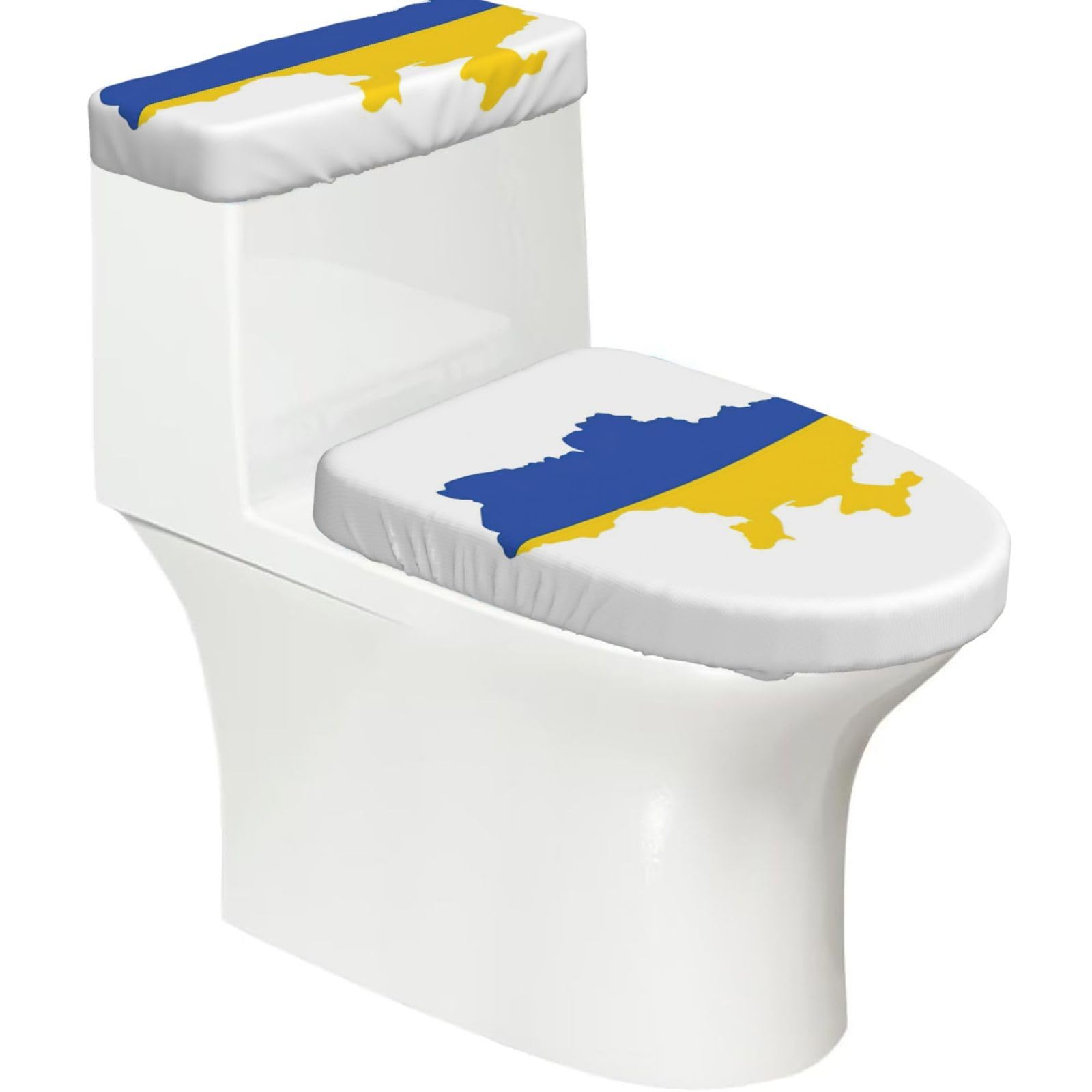 Ukraine Flag Map Printed Toilet Tank and Lid Cover Set of 2 for Most Bathrooms, Fits Elongated Round Toilets