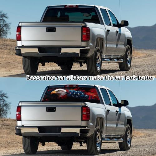 Image of Rear Window Decals for Trucks - 65x17.3 in Back Window American Flag Decals Fit Most Pickup Trucks SUV, Vinyl Back Window Decal Truck Rear Window Graphics for Personalized
