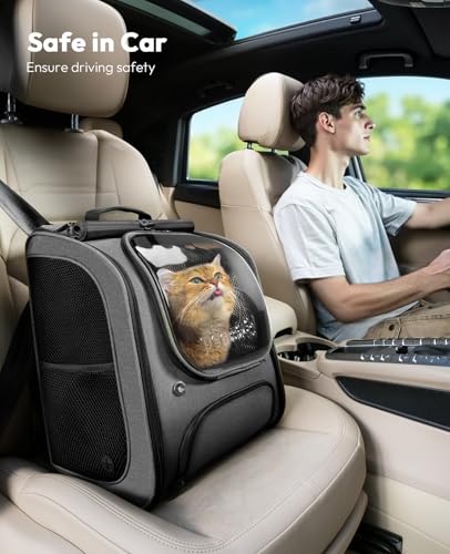 pecute Katzenrucksack Bubble Haustier Rucksack mit Netzfenster, Tragbare und Faltbare Katzentasche, Atmungsaktive und Leichte Hundetasche für Hunde Katzen Haustiere, Grau (42 * 32 * 26cm)