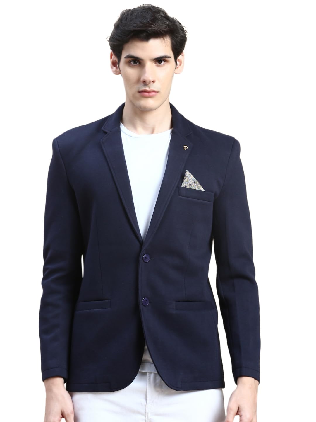 SHOWOFF Men's Notched Lapel Solid Navy Blue Single Breasted Blazer-STCW-BZ-4_NavyBlue
