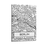 Photo Gallery poster con mappa della città di berlino in bianco e nero con linea, poster moderno artistico da parete su tela, decorazione artistica da parete, 40 x 60 cm, con cornice Photo Gallery poster con mappa della città di berlino in bianco e nero con linea, poster moderno artistico da parete su tela, decorazione artistica da parete, 40 x 60 cm, con cornice
