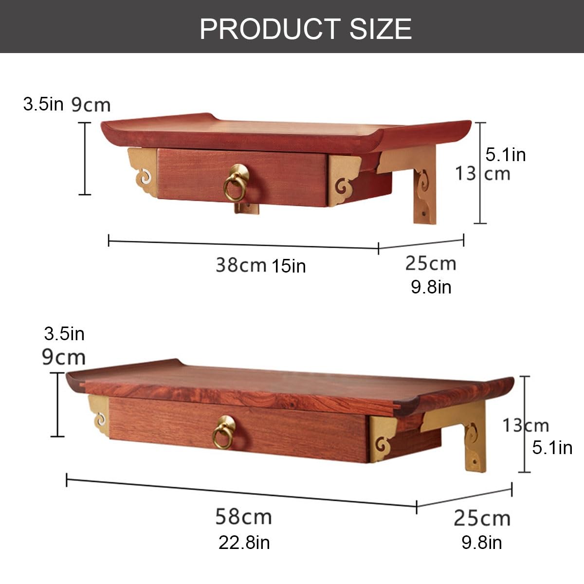 Mesa de altar pequeña de madera maciza montada en la pared, soporte de exhibición de estatua de Buda, mesa de ofrenda Puja, nichos para decoración del hogar