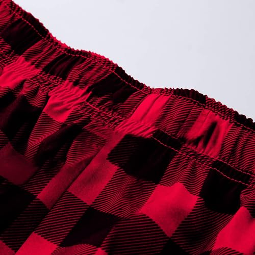 Men's Pajama Pants Plaid Print Lounge Warm Sleepwear Pants Lightweight Straight Leg PJ Bottoms with Pocket4