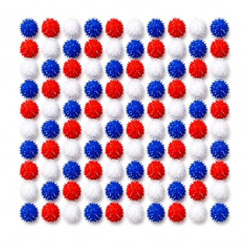 300Pcs 1 Inch Glitter Pom Poms Red White Blue Patriotic Pom Poms for 4th of July Crafts DIY Art Wreath & Party Decorations