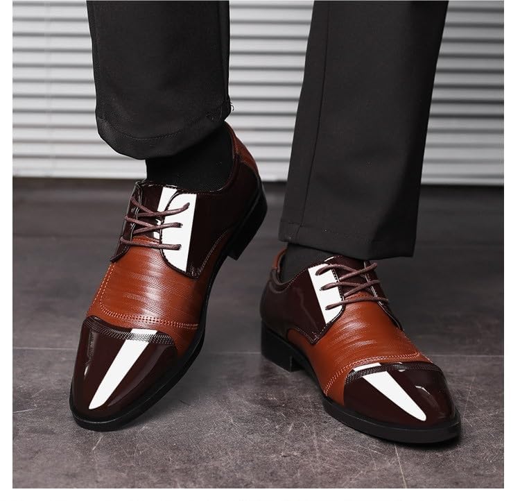 Men's Faux Patent Leather Tuxedo Dress Shoes Classic Casual Lace Up Round Toe Lug Sole Dress Shoes Work Office Business Shoes3