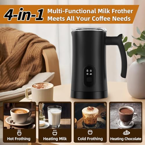 Image of Milk Frother, 4-in-1 Electric Milk Steamer, 350ml /11.8oz Automatic Frother for Coffee, Warm and Cold Foam Maker for Latte, Cappuccino and Hot Chocolate (Black)