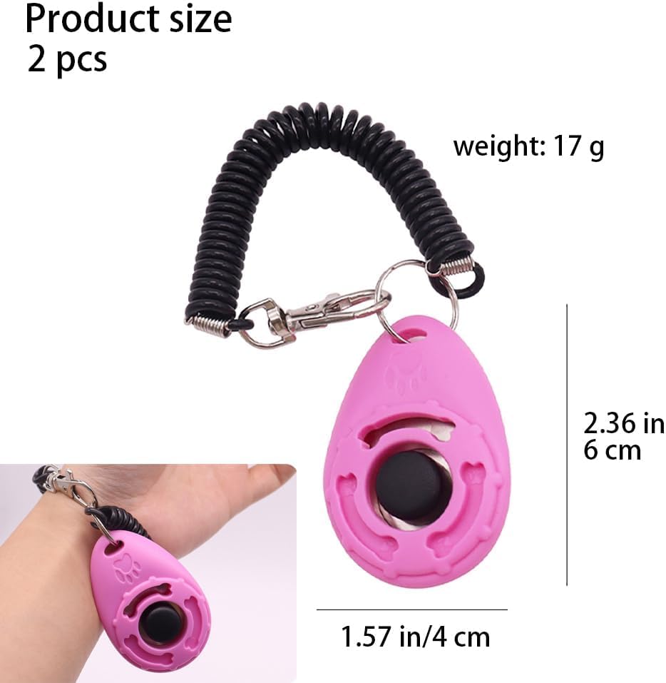 Elzhan 2Pcs Pink Dog Clicker for Training Easy to Use with Button Dog Training A