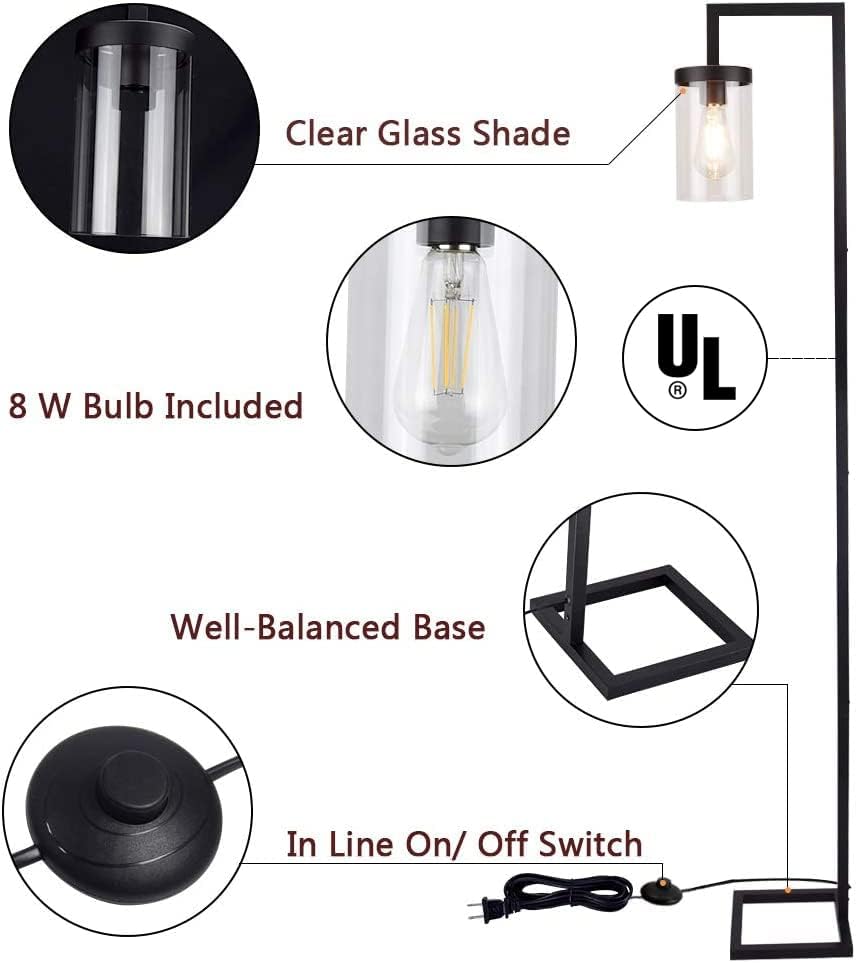 Miniatura 3 de Depuley Lámpara de pie industrial, moderna lámpara de pie de metal con pantalla de vidrio colgante, iluminación de lectura de poste alto rústico