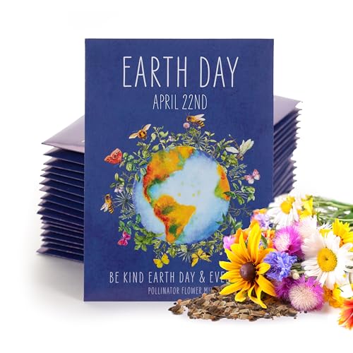 Bentley Seed Co. | Earth Day Planet Pollinator Flowers | Illustrated Bee Butterfly Flower Seed Packets | Environmental Favors for Events | Wildflower Mix Seed | Eco-Friendly Hand Out Gift | 25 Pack