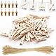 BOOHO 100 Stück Holzklammern 3,5cm, Mini Wäscheklammern DIY Geldgeschenke Deko für Fotos, Kleine Holzklammern mit 10 Nägeln und 10m Leinen für Fotowand Verpackung Gastgeschenk (3.5×0.7cm)