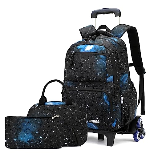 VIDOSCLA Galaxy Kids Rolling Backpack for Boys Primary Students Wheeled Bookbags for School