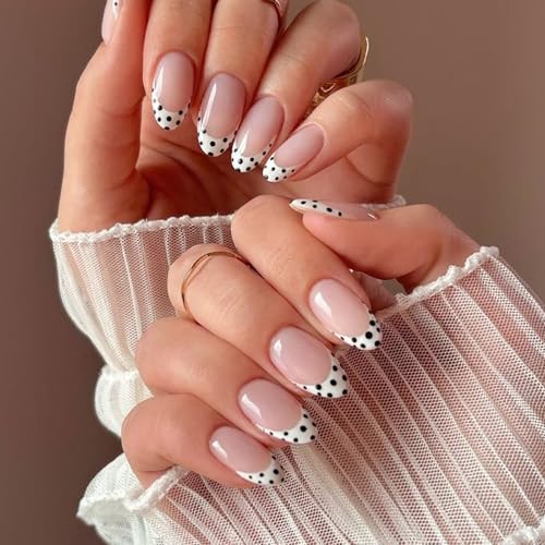 UNA GELLA 32Pcs Soft Gel Press on Nails - 16 Sizes Polka Dot Fren...