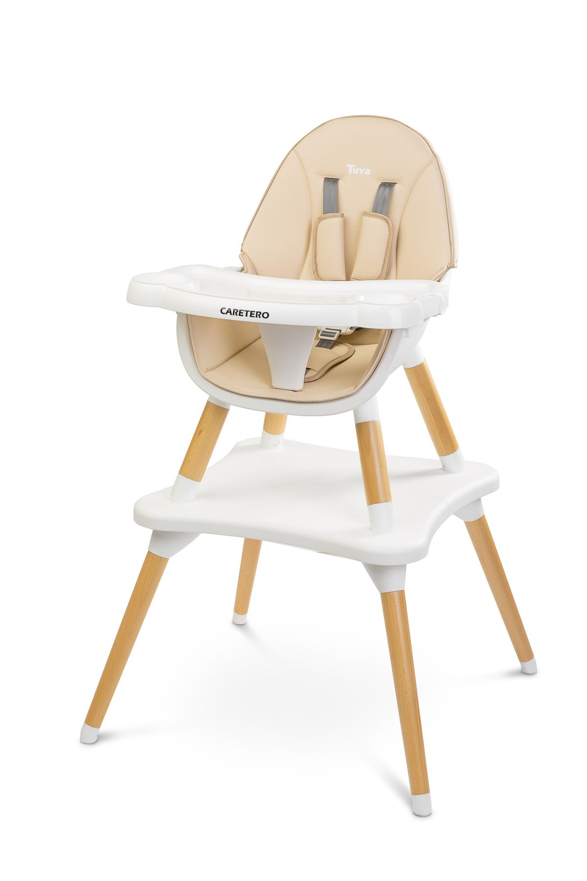 CARETERO Tuva Chaise Haute Bébé - Design Scandinave - Chaise Repas Bébé de 6 Mois à 3 ans - Charge Maximale 15 kg - 2en1 Chaise Haute ou Chaise + Table - Plateau Réglable - Beige