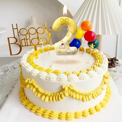 Image of Yellow Cartoon Birthday Candles, Number 3 Candle Yellow Themed Birthday Party Supplies, 2.4 inch Birthday Candles for Cake Topper Party Decorations, Birthday Decorations for Boys Girls (Number 3)