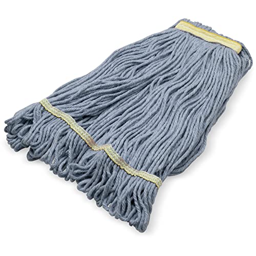Image of SPARTA Flo-Pac Cotton Mop Head, Loop-Ended, Narrow Band with 1 inch Yellow Band for Organized Cleaning, Small, Blue, (Pack of 12)