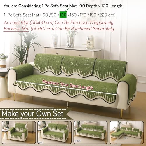 Image of HOKIPO Premium Supple Soft Wavy Sofa Cover Mat with Curve Design| Make Your Own Sofa Cover Set, Mat Length 90(D) x 120(L) cm, Green (AR-5974-GRN)