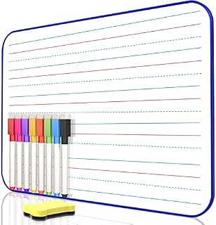 DumanAsen Dry Erase Ruled Whiteboard, A4 Size Lined Double Sided Whiteboard with 8 Color Dry Erase pens and one Eraser (Blue, 30cm x 21cm)