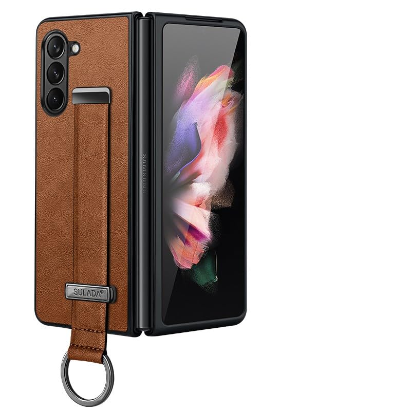 Étui pour Samsung Galaxy Z Fold 5 marron évite les rayures coque rigide rabat en cuir