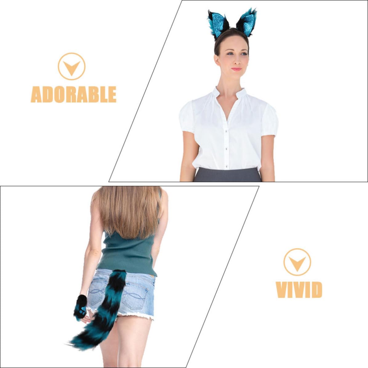 TOPBATHY 5 Juegos Diadema de Orejas de Animal Azul, Felpa Suave para Fiesta