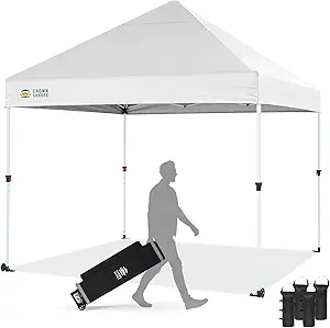 CROWN SHADES 10x10 Heavy Duty Canopy Tent - Premium Pop Up Canopy with 400D Oxford Fabric, White