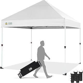 CROWN SHADES 10x10 Heavy Duty Canopy - Premium Pop Up Canopy Tent - Extra Sun Shade Protection with 400D Strength Oxford Fabric - Great for Trade Shows, Events, Tailgates & Commercial Use, White
