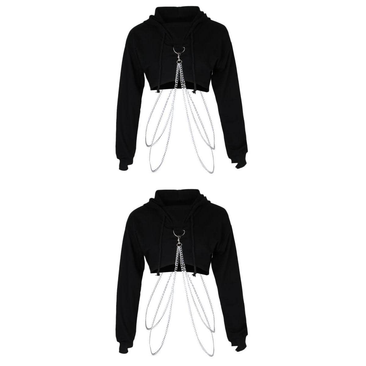 nivaa 2x Women Fashion Long Sleeve Pullover Hoodie Crop Top Metal Chain Sweatshirt-picture-31