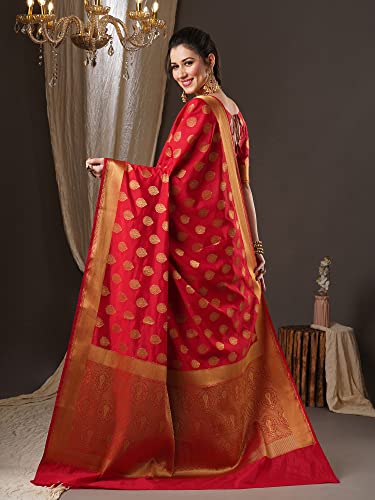 Image of AKHILAM Women's Floral Silk Blend Woven Design Saree With Unstitched Blouse Piece (Red 2RAWS9030 WBG)