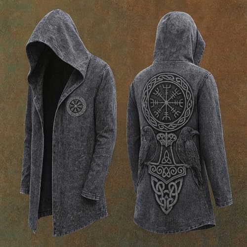 Cárdigan con capucha nórdico medieval chaqueta larga elegante para otoño abrigo 2