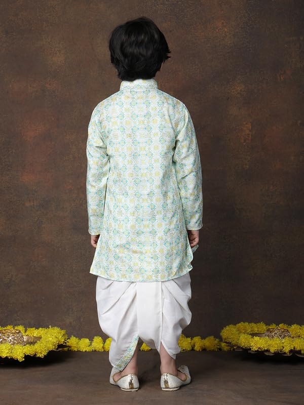 Image of superminis Boys Cotton Solid Jacket, Kurta Dhoti Set