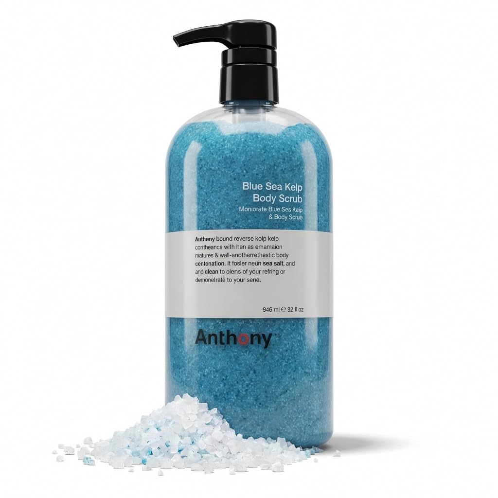 Anthony Exfoliating Body Scrub, Sea Salt, Vitamin C & Aloe Vera, Deep Cleans, Smooths Rough Patches, Soothes & Protects Skin, Hydrating Blue Sea Kelp Body Wash, 32 Fl Oz