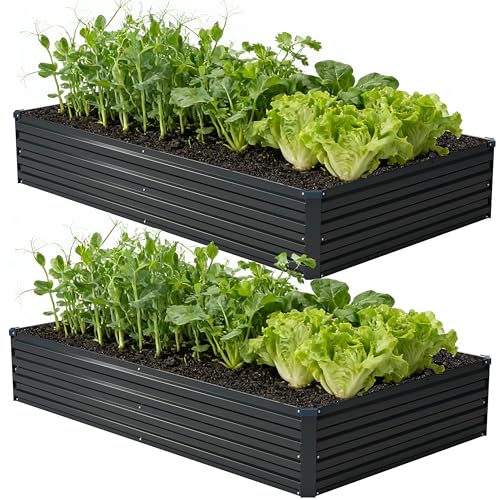 zunatu 8x4x1 ft(2 Pack) Galvanized Raised Garden Bed,Outdoor Planter Box Metal Patio Kit Planting Bed for Vegetables Flowers and Succulents,Black