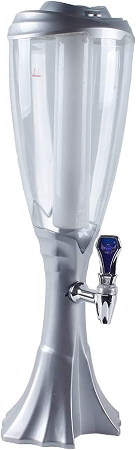dispensador de Cerveza, dispensador de Bebidas, dispensador de Cerveza, Torre de Cerveza de Escritorio, con Luces de Colores y Tubo de Hielo Desmontable (Color : Silver, Size : 1.5L)